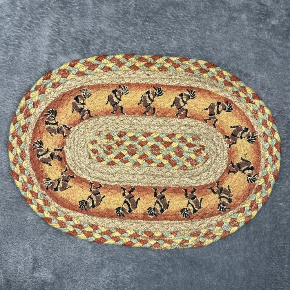 Earth Rugs 2 Items Gecko Lizard Kokopelli‎ Braided Jute Trivet Hot Pad Table Mat